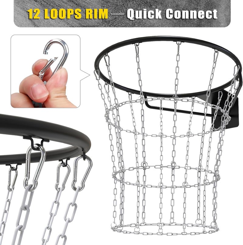 KingDolly Upgraded Buckle Chain Basketball Net, Rust-Proof Coated Metal Basketball Net Outdoor with 12 Loops Snap Links, 18" Universal Fit Chain Net for Basketball Hoop - No Tools Installation - Image 4
